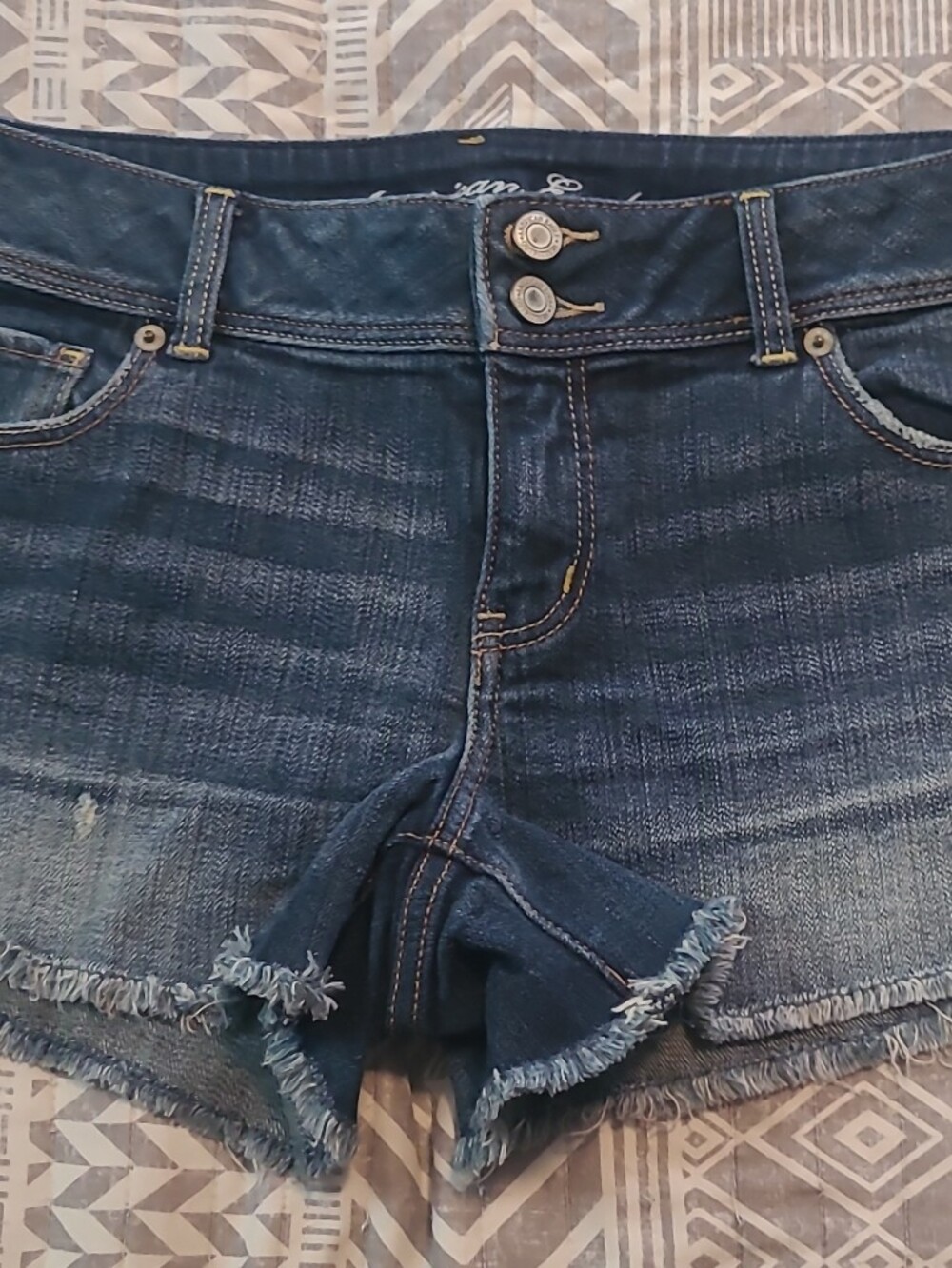 American Eagle Outfitters Dark Blue Distressed Denim Cutoff Shorts